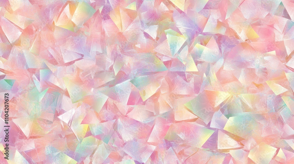 Poster a colorful abstract background featuring translucent, pastel-hued triangular shapes.