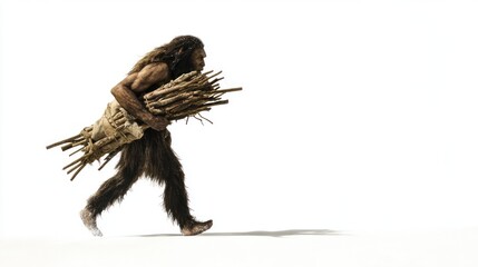 Neanderthal Carrying Firewood: A Journey Through Prehistory