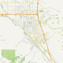 Map of Pocatello in Idaho in a normal road map style. Contains layered vector with roads water, parks, etc.