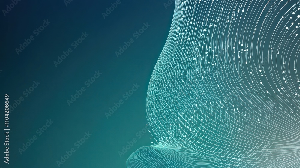 Poster abstract design featuring flowing lines and dots on a gradient background.