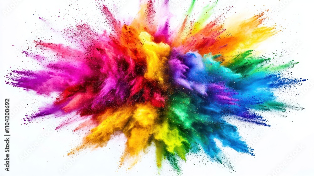 Poster a vibrant explosion of colored powder creating a dynamic and artistic visual effect.