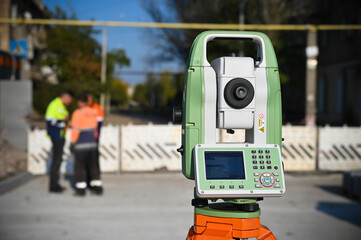 measuring instrument theodelite on a construction site