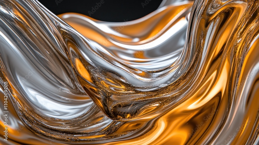Aufkleber abstract fluid shapes in silver and orange hues create a dynamic visual effect.