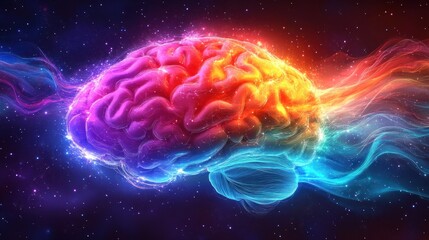 Fototapeta premium A vibrant, cosmic illustration of a brain, symbolizing creativity and consciousness.