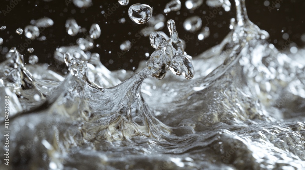 Poster close-up of water splashes creating dynamic shapes and reflections.