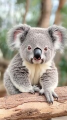 Fototapeta premium Adorable koala resting on tree branch in the forest during daylight hours