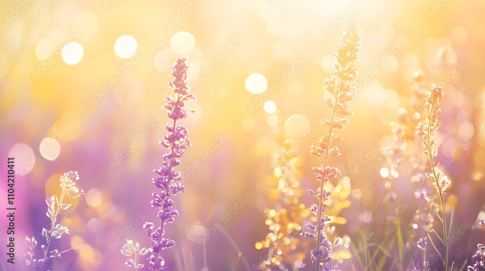 Aufkleber abstract background featuring a field of soft flowers in vibrant hues with a dreamy bokeh effect and