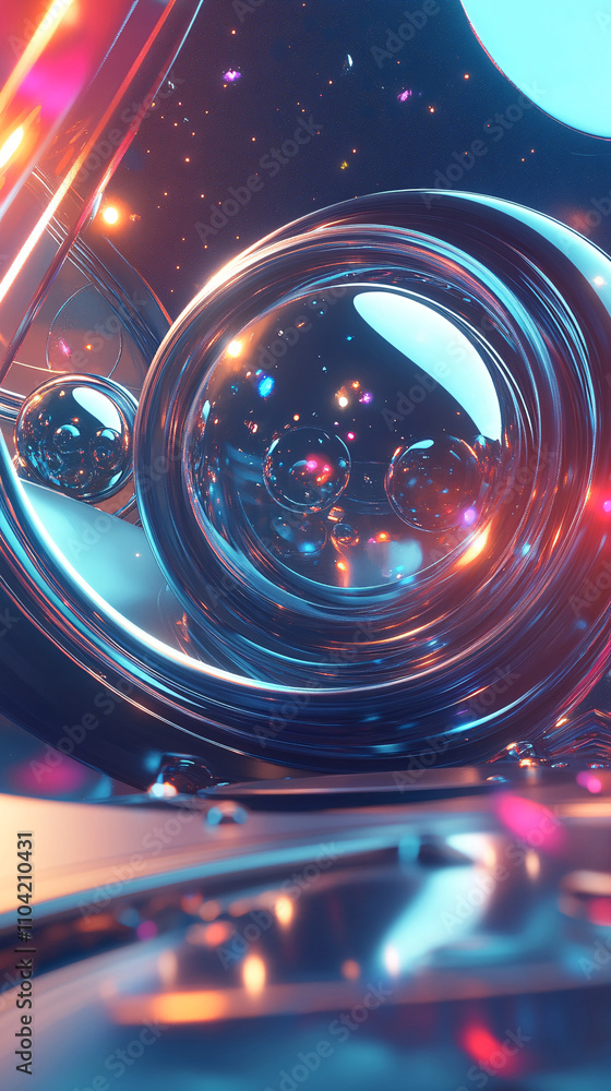 Aufkleber abstract background featuring futuristic shapes and glowing orbs with vibrant colors, creating a sur