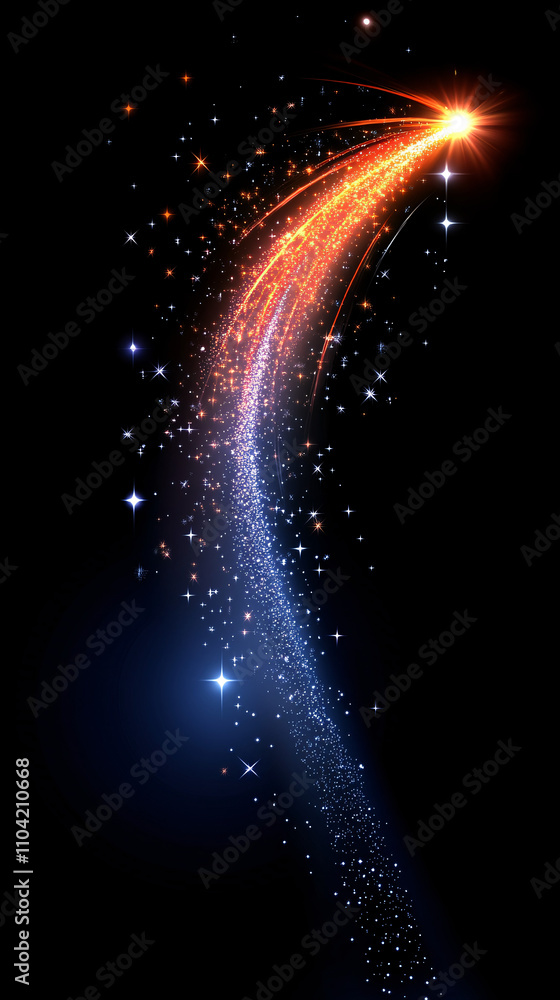 Poster bright multicolor abstract background featuring glowing stars and a comet-like trail, creating a vib