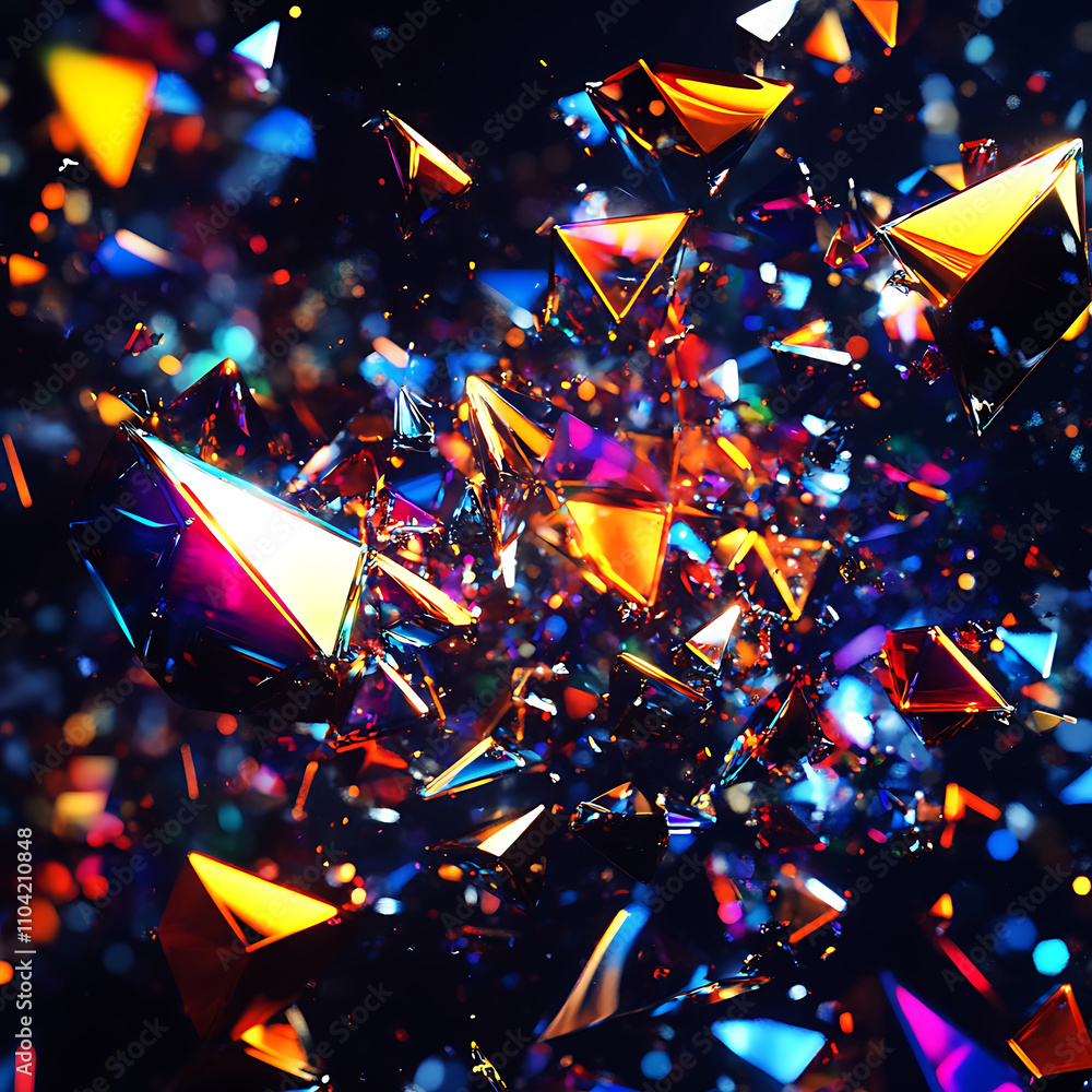 Fototapete abstract colorful geometric shapes exploding in dark background. a vibrant, dynamic image showcasing