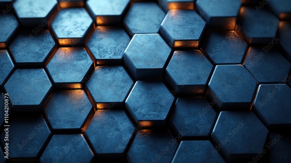 Aufkleber a close-up of hexagonal tiles with a sleek metallic finish and glowing edges.