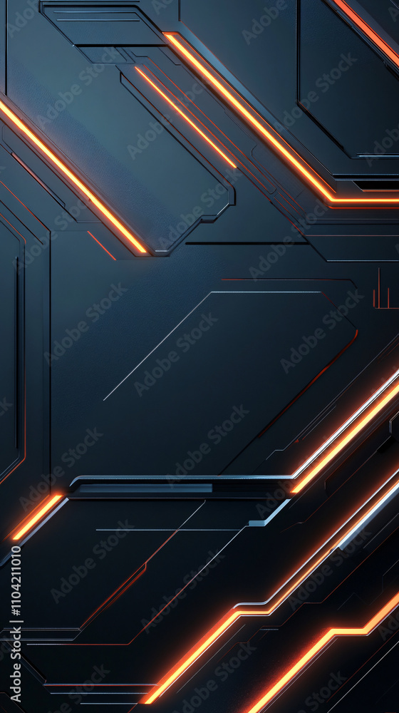 Poster abstract background featuring sleek metallic patterns and glowing orange lines against a dark surfac