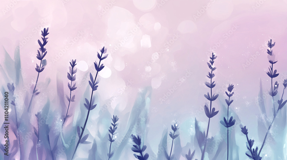 Poster abstract background featuring subtle gradients and delicate lavender silhouettes against a soft past