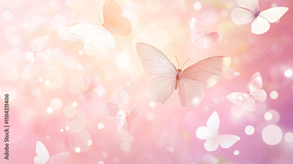 Poster delicate butterflies flutter gracefully against a soft, dreamy background, infused with pastel color