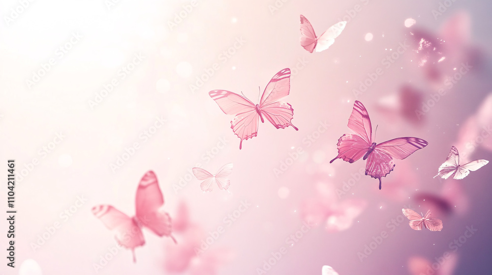 Poster abstract background of delicate butterflies in soft pastel colors creating a dreamy and ethereal atm