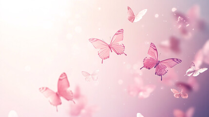 Abstract background of delicate butterflies in soft pastel colors creating a dreamy and ethereal atmosphere with a gentle bokeh effect