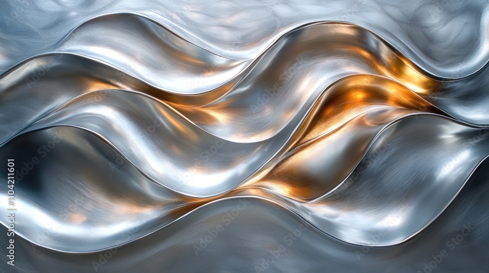Aufkleber abstract metallic waves with smooth textures and warm highlights.