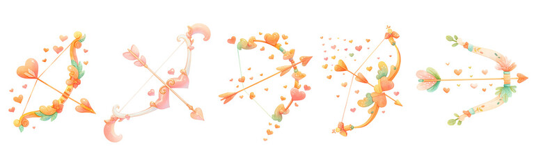 Naklejka premium Vibrant Watercolor Cupid Bow and Arrow Design on Transparent Background, Concept of Valentine Day