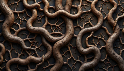 Obraz premium Seamless gnarled twisted tree root structures texture with realistic patterns and soft lighting