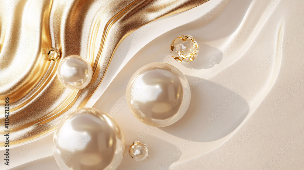 Poster polished gold and pearl swirls create an elegant abstract composition with shimmering textures and s