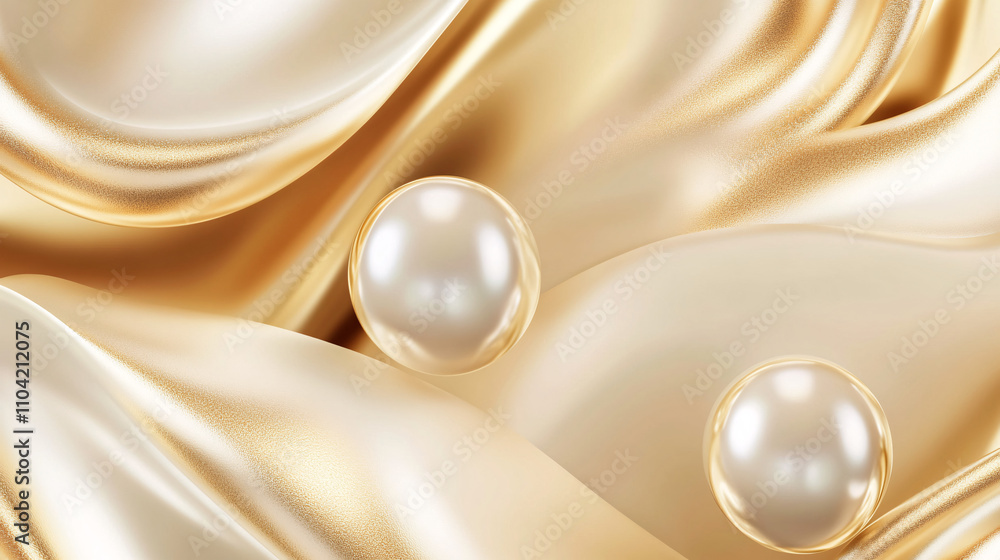 Poster abstract background of polished gold and pearl, featuring smooth curves and luminous textures creati