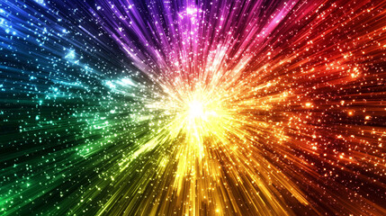 Obraz premium Colorful abstract background features shimmering sparkles radiating from the center, creating a vibrant and dynamic visual explosion of light and color