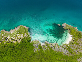 Beautiful tropical beach and blue sea. Virgin Island, Philippines.