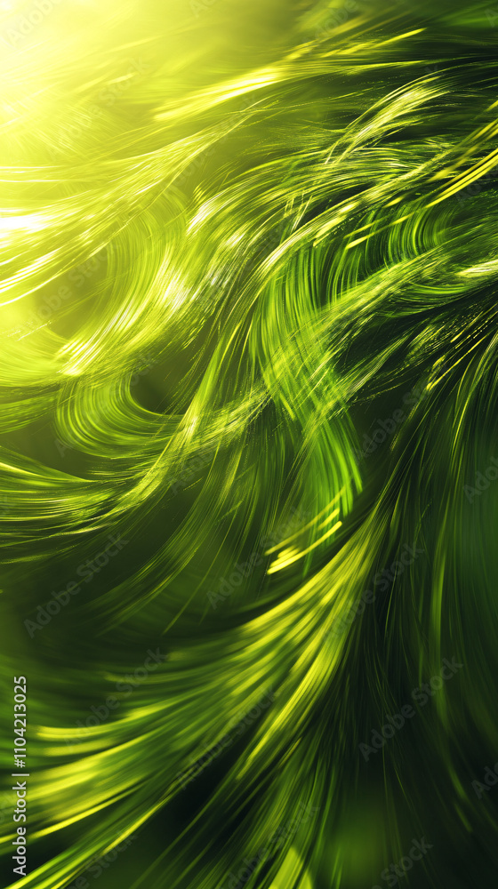 Poster flowing green and yellow abstract background with dynamic swirls of light creating a sense of moveme