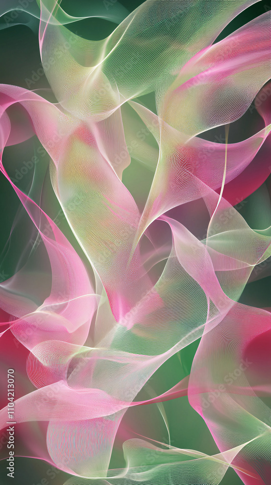 Poster abstract background features flowing lines of pink and soft hues creating a dreamy and ethereal atmo