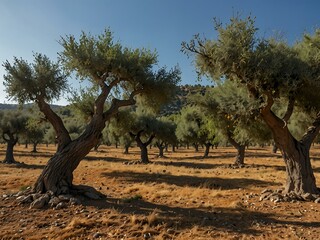 Fototapeta premium Andalusian countryside with olive trees and holm oaks.