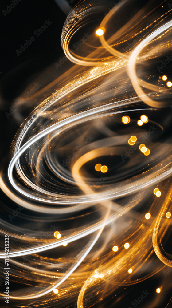 Poster abstract background with luminous gold and white swirls creating a sense of movement and energy