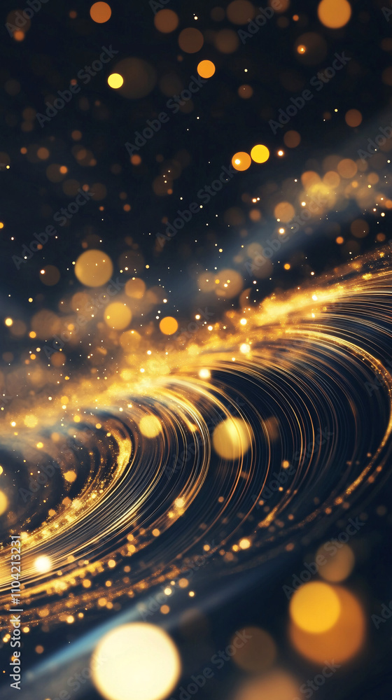 Poster abstract background with luminous gold and white swirling lights, creating a dazzling effect that ev