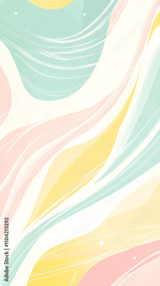 Poster abstract background features pastel swirls of yellow, mint, and pink creating a soft, serene atmosph