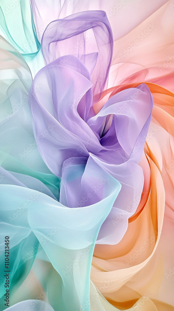 Poster abstract background features swirling pastel gradients of soft hues blending together creating a ser
