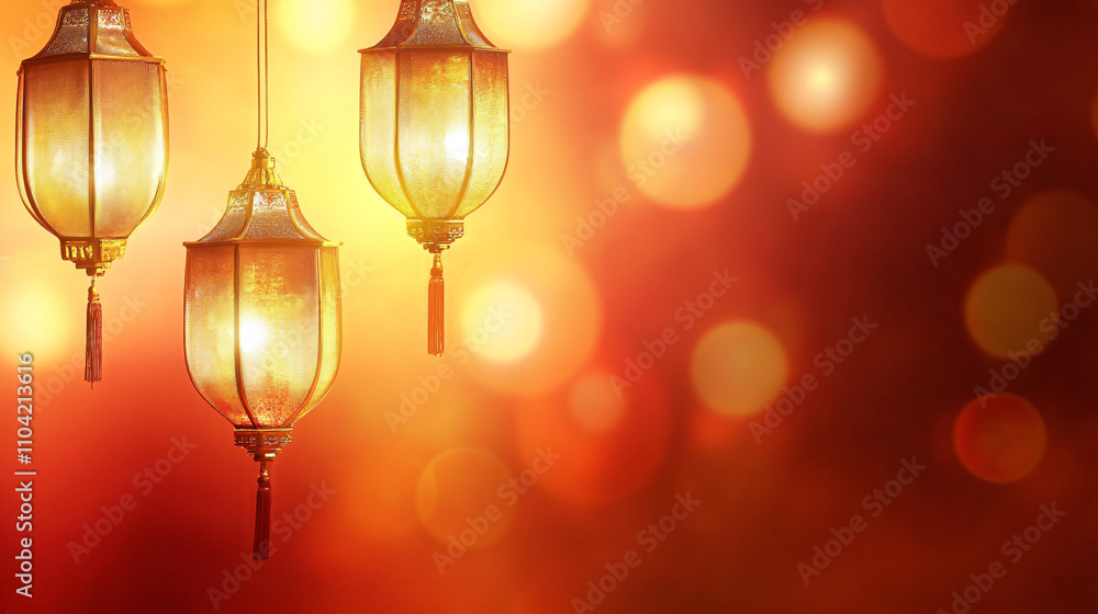 Aufkleber abstract background with warm golden lanterns glowing softly against a blurred backdrop of rich colo