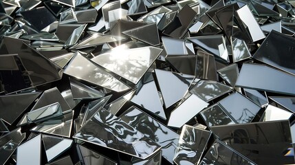 A pile of broken mirrors reflecting the sunlight, creating a mesmerizing pattern of light and shadow.