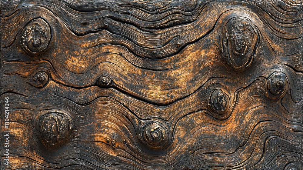 Poster organic wood grain texture with high macro detail showcasing unique knots and patterns. rich, dark t