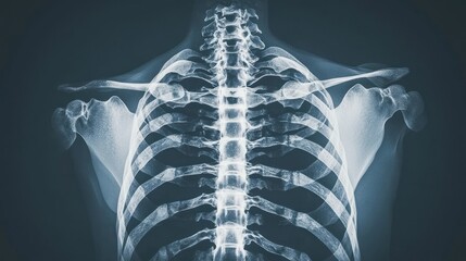 X-ray image of a human torso showcasing the ribcage and spine structure.