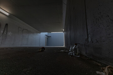 Czestochowa, Polska - September 7, 2024 A dangerous underground passage, a meeting place for criminals and drug addicts