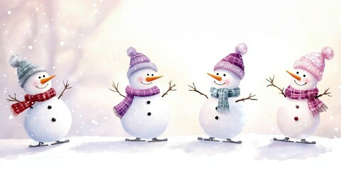 Cute snowman illustration with snow in the winter. 