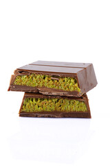 Chocolate bar filled with pistachio kunafa. Dubai chocolate