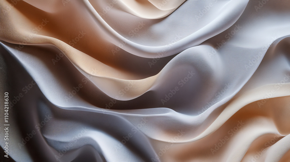 Poster abstract wavy fabric texture in beige and gray tones: fluid textile art with dynamic patterns
