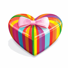 Vibrant Heart Shaped Gift Box with Rainbow Lines Vector Illustration