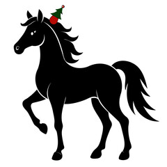 Christmas Horse Black Silhouette vector illustration isolated on a transparent background