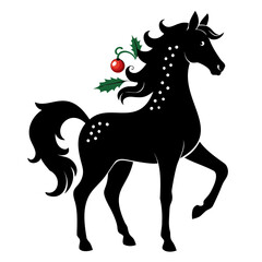 Christmas Horse Black Silhouette vector illustration isolated on a transparent background