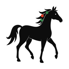 Christmas Horse Black Silhouette vector illustration isolated on a transparent background