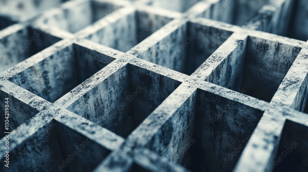 Poster close-up of industrial metal grid structure with geometric patterns and textured surface