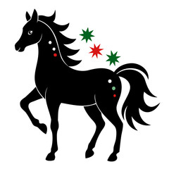 Christmas Horse Black Silhouette vector illustration isolated on a transparent background