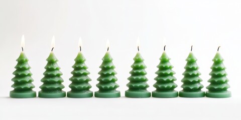 Eight Green Christmas Tree Candles Lit