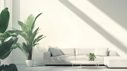 Clean and Stylish Living Room Featuring Pops of Greenery